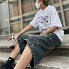 美式复古水洗拼接牛仔短裤男女做旧夏季高街宽松阔腿休闲NYD226，男装牛仔裤，星座1116A（原606A-3）
