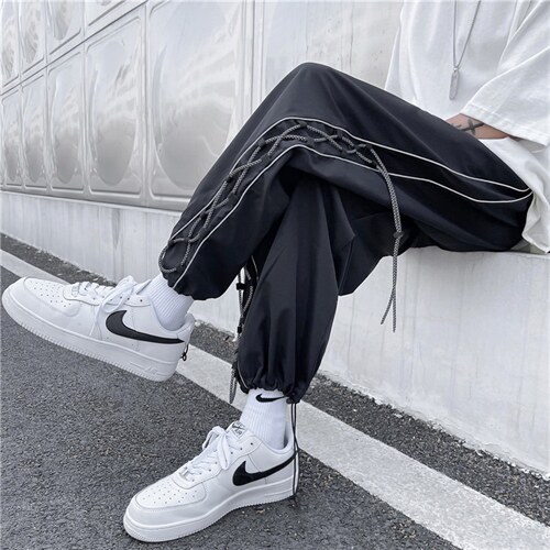 侧边抽绳裤男潮牌ins宽松直筒裤韩版潮流休闲长裤束脚GK8228-p35图片