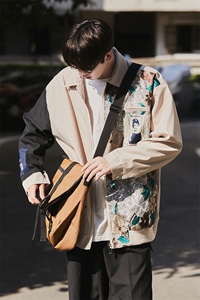 CityBoy刺绣拼接夹克女大码情侣夹克男潮外套男JK7711P75控108图片