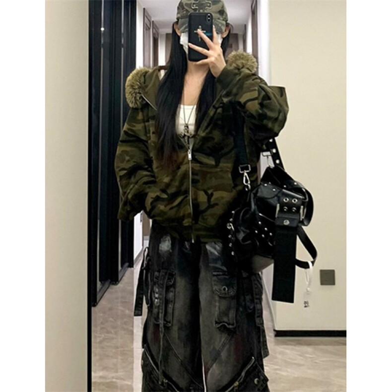迷彩连帽卫衣外套女秋季宽松休闲百搭加绒加厚上衣WM6039,女装短外套,星座1116A（原606A-3）
