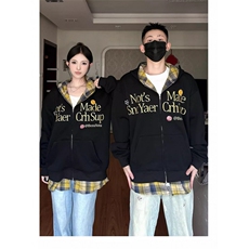 美式复古刺绣开衫连帽卫衣男女秋冬潮流情侣装休闲上衣假两件外套，女装短外套，四季星座505