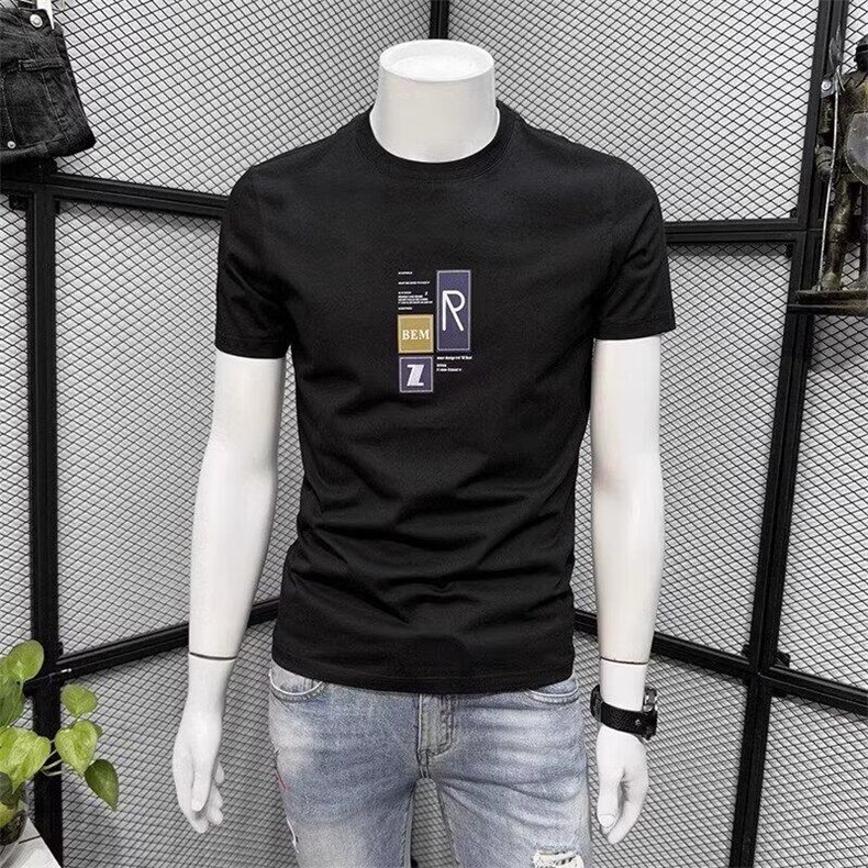 男士高端简约短袖T恤潮牌夏季透气纯棉薄款修身圆领半袖体恤上衣,男装T恤,电商B212（原钱塘6029）