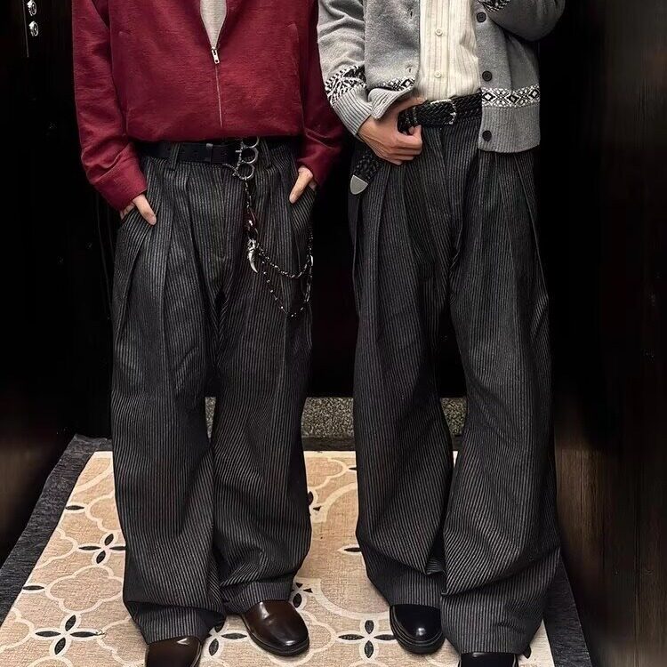 复古老钱风垂感西裤男款秋季高街cleanfit宽松休闲裤高级感阔腿裤,男装T恤,电商B323A