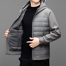 秋冬季拼接连帽羽绒服中青年男士轻薄短款商务休闲户外羽绒服外套，男装羽绒服，电商B212（原钱塘6029）