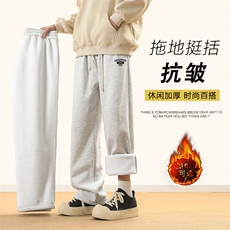 新款直筒百搭美式高街长裤士宽松潮流牌休闲裤子WK81-1加绒特批32，男装休闲裤，星座718-1