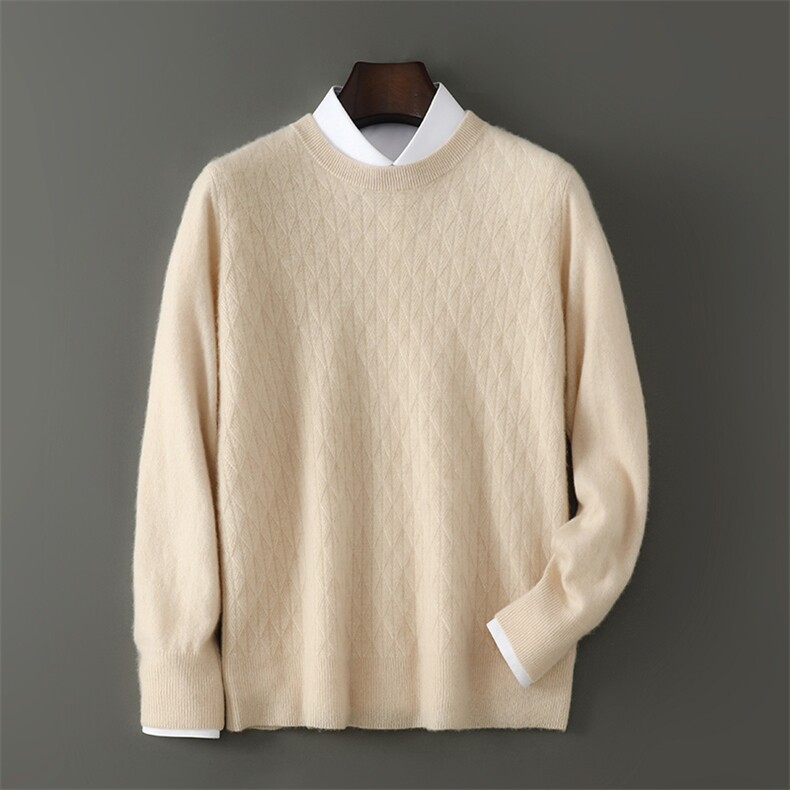 2025百搭时尚圆领绞花羊毛衫，男装羊毛衫，千国羊绒