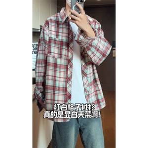 控价59港风格子衬衫宽松外套男女衬衣百搭格子外套CS2414P35图片