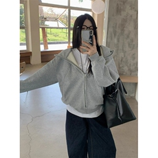 加绒加厚卫衣女秋冬高级感美式复古连帽宽松拉链外套WY10P49，女装短外套，星座1013-5