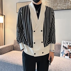 开衫男针织毛衣潮牌设计感V领宽松外套时尚网红潮流条纹线衣Q220，男装针织衫/毛衣，星座1116A-2（原606A-1）