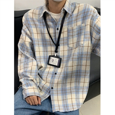 现货~磨毛格子大码长袖衬衫C5895/特P25浅蓝，男装衬衫，电商A094