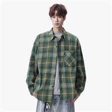 衬衫男春季新款港风宽松大码磨毛格子长袖衬衣CS618-P35，男装衬衫，星座214-3