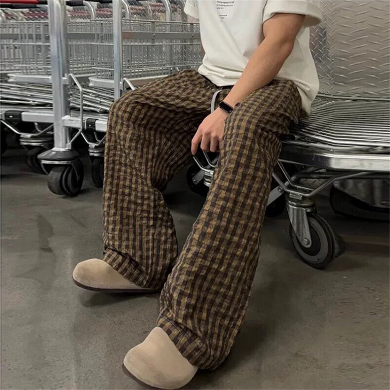 网图慎用特批P35无差价夏格子轻薄泡泡纱百搭大码休闲裤男K5936，男装休闲裤，电商A001