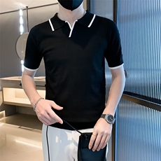 POLO衫男士英伦轻商务冰丝翻领短袖修身潮流半袖针织T恤T3372，男装T恤，星座1116A-2（原606A-1）