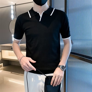 POLO衫男士英伦轻商务冰丝翻领短袖修身潮流半袖针织T恤 T3372图片
