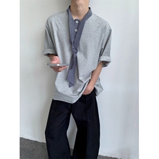 航海家夏季松弛感飘带丝巾领拼接短袖男百搭宽松领带T恤T81，男装T恤，星座1116A（原606A-3）