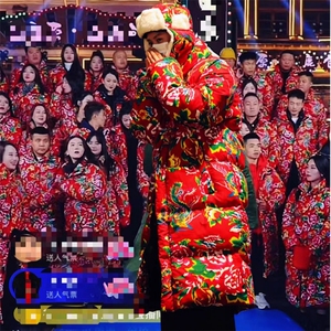 A3长款棉衣外套东北大花风汉服男女宽松保暖防寒棉袄潮男女装图片