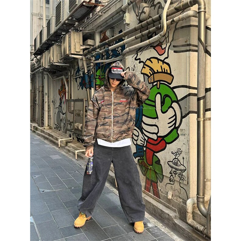 网图有货迷彩开衫连帽卫衣男女宽松外套A820-常规P53加绒P58,女装短外套,星座1505