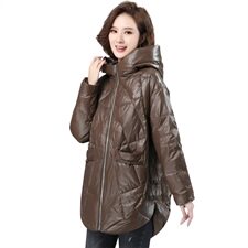 2020冬季新款气质时尚连帽羽绒服保暖优雅白鸭绒羽绒服，女装羽绒服，深水步