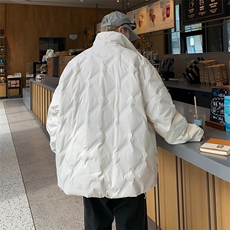 黑武士菱形格美式羽绒棉服男冬季炸街vibe外套立领短款面包服Y133，男装棉衣，星座506