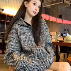 小香风卫衣男女潮流百搭慵懒流行简约情侣外套WLA288-P45加绒56，女装短外套，星座1008
