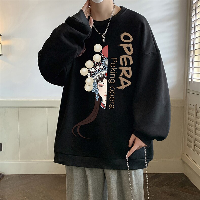 圆领卫衣男大码加厚加绒长袖t恤男S6161-P28加绒款-P33京剧脸谱，男装卫衣，电商A040