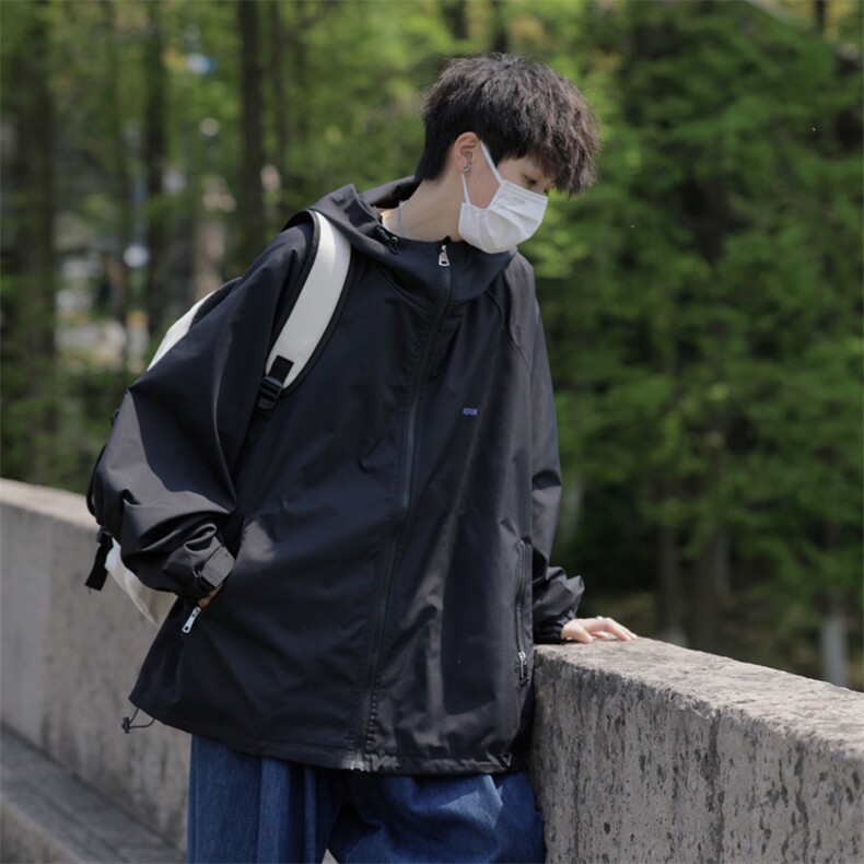 秋款男连帽夹克衫字母印花抽绳冲锋衣休闲外套JK588P60,男装夹克,星座1013-1