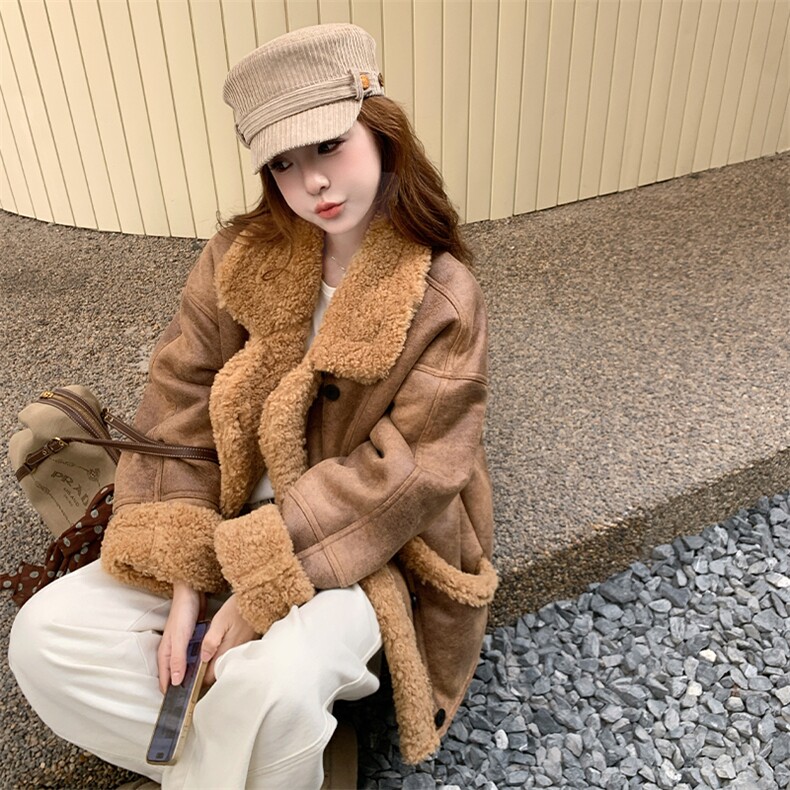 新款！美拉德皮毛一体羊羔毛外套2C260-D080-P205-K298,女装短外套,2C260