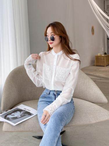 天丝拼蕾丝小衫，女装，炅缇恩