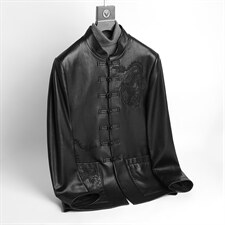 DLSN22216L皮衣男头层绵羊皮夹克立领中老年爸爸唐装P1050，男装皮衣，电商B360