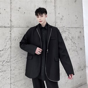秋冬设计感拉链黑色显瘦长袖西服外套男青春流行A345-168-P125图片