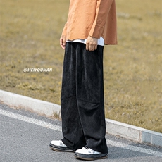 ins慵懒风休闲百搭松弛感长裤复古款式情侣垂感港风阔腿裤K81P45，男装休闲裤，电商A102B
