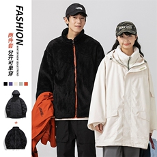 秋冬三合一连帽双层冲锋衣纯色宽松港风情侣棉袄外套MY9318-P115，女装短外套，电商A128
