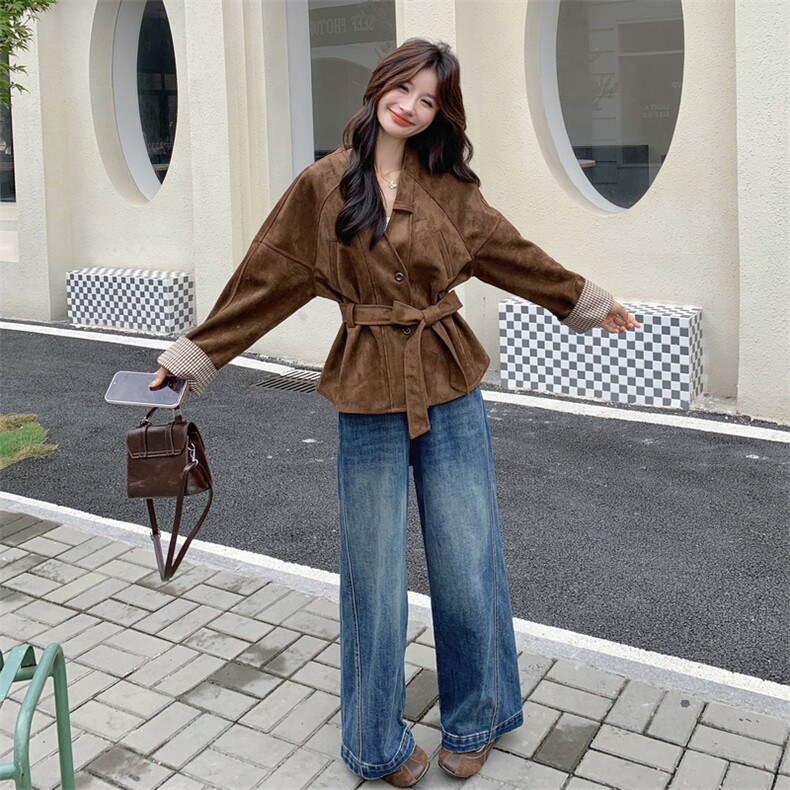 25秋季设计感系带鹿皮绒短外套6518-P175-K258,女装短外套,2C317