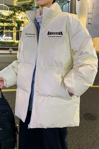 港风冬季新款棉衣男印花宽松PU皮立领面包服大码外套男MY626-P115图片