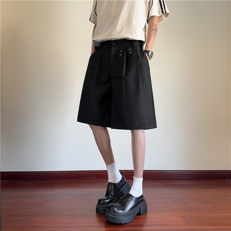 抖音品质夏季新款简约双褶宽松短裤西裤B315-K25763-特p30控58,男装休闲裤,电商B315