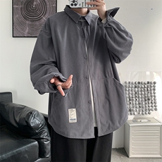 秋装港风复古灯芯绒长袖衬衫宽松工装衬衣男女外套潮H221/P45，男装衬衫，钱塘713