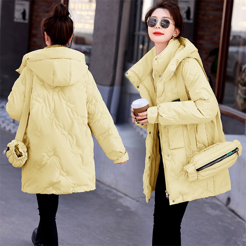 现货新款女冬装宽松休闲时尚通列减龄加厚保暖棉服连帽外套带包包,女装棉衣/棉服,韩美纤衣