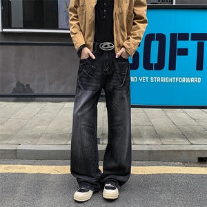 秋季美式ins高街hiphop闪电纹水洗直筒牛仔裤货号K2593P55图片