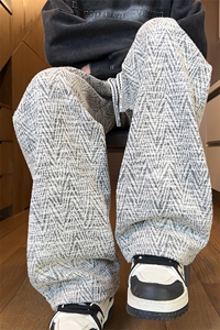 212A-K103 特38控68 人字纹直筒休闲裤男女同款宽松拖地裤图片