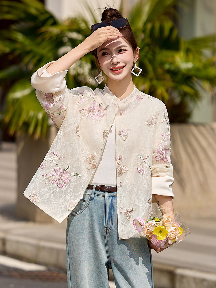 新中式国风刺绣外套女春秋轻奢高级感小个子减龄小香风防晒衣上衣,女装短外套,依如秀(原杭风阁)