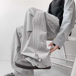 侧条纹褶皱伞兵工装裤男美式可束脚直筒阔腿宽松休闲裤QA129-P37图片