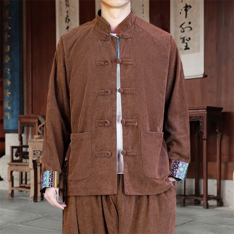 男士外套灯芯绒夹克盘扣立领唐装风XZ1512-2502单夹克-P80，男装夹克，星座1512