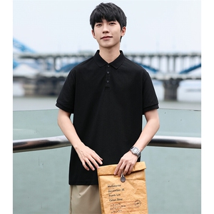 P02短袖男夏季新款纯色潮流半袖上衣休闲透气高级翻领polo衫T恤衫图片