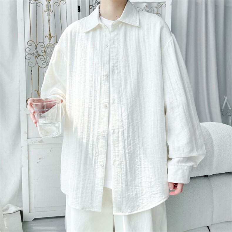 新中式国风长袖衬衫男春秋季国潮宽松潮流棉麻廓形高级感衬衣外套，男装衬衫，电商A022