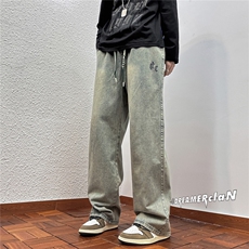k1036-p48-控68M-5xl港风高阶黄泥黑暗宽松大码牛仔裤，男装牛仔裤，星座116