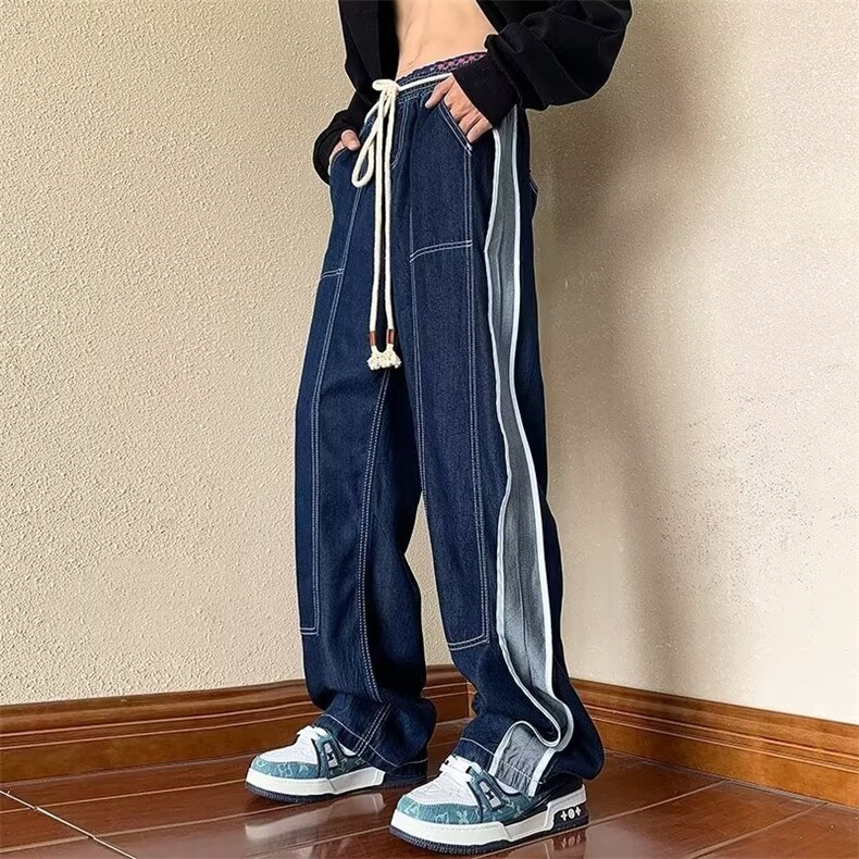 1038-P45牛仔裤男秋冬款2025新款美式高街设计感小众宽松直筒,男装牛仔裤,电商B323A