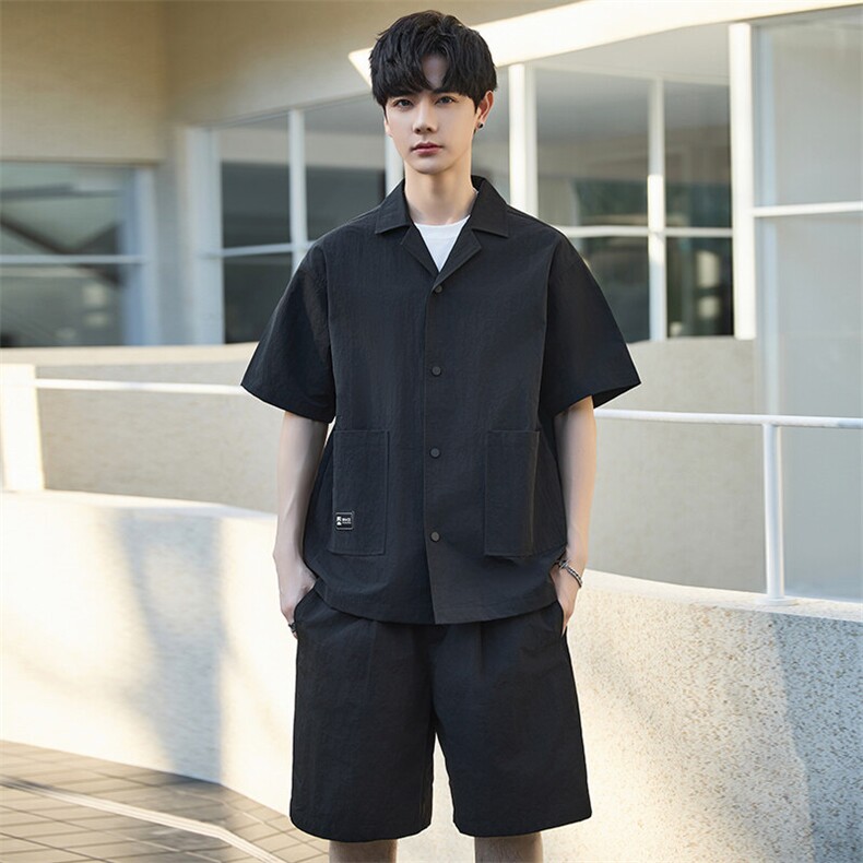 夏季套装男薄款衬衣男士短袖短裤高级感宽松休闲上衣Y2510-P105,男装休闲套装,电商A355（原A415）