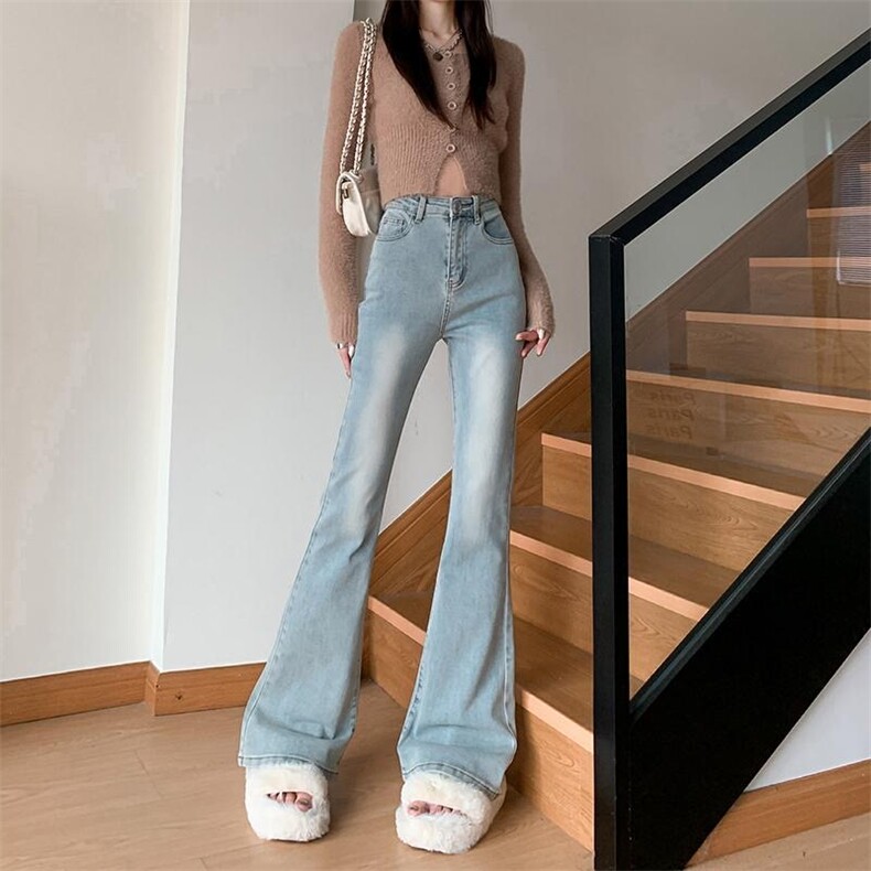 AK2173-P50新款高腰显瘦弹力微喇牛仔裤，女装休闲裤，星座617A-2