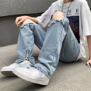 高街破洞牛仔裤男美式vibe嘻哈潮牌直筒宽松阔腿裤K3217-P38,男装牛仔裤,星座512-2