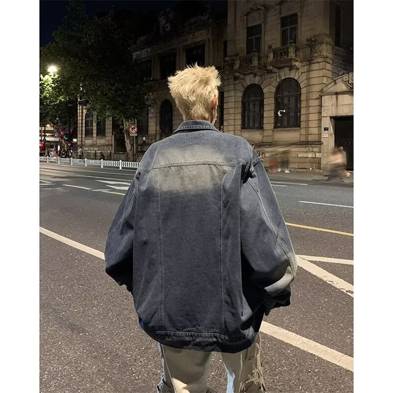 欧美式复古街头vibe潮牌牛仔外套男春秋翻领夹克男装高街痞帅上衣,男装工装外套,星座1210-1